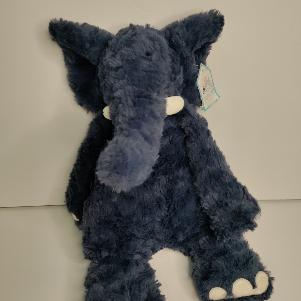 14” Retired Rare Jellycat Indigo Blue Edmundo Elephant Floppy Bean Bottom Plush.